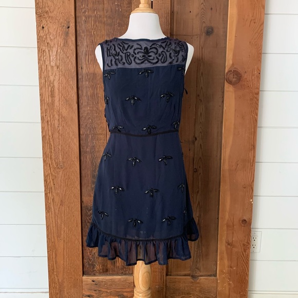 New Friends Colony Beaded Mini Dress Navy Size S - Picture 3 of 5